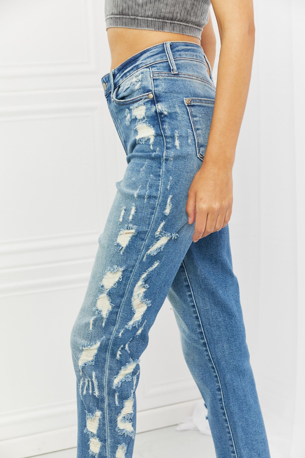 Judy Blue Laila Full Size Straight Leg Distressed Jeans-Teresa&#39;s Fashionista LLC