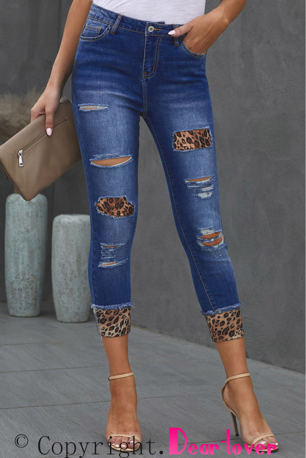 Baeful Leopard Patch Distressed Cropped Jeans-Teresa&#39;s Fashionista LLC