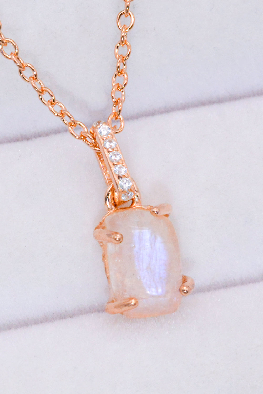 Natural Moonstone 4-Prong Pendant Necklace-Teresa&#39;s Fashionista LLC