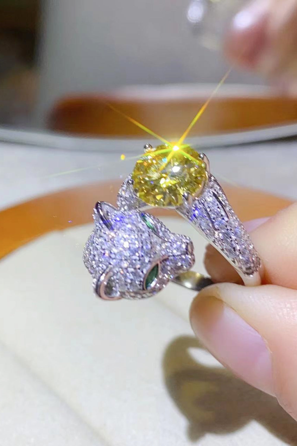 2 Carat Yellow Moissanite Animal Bypass Ring-Teresa&#39;s Fashionista LLC