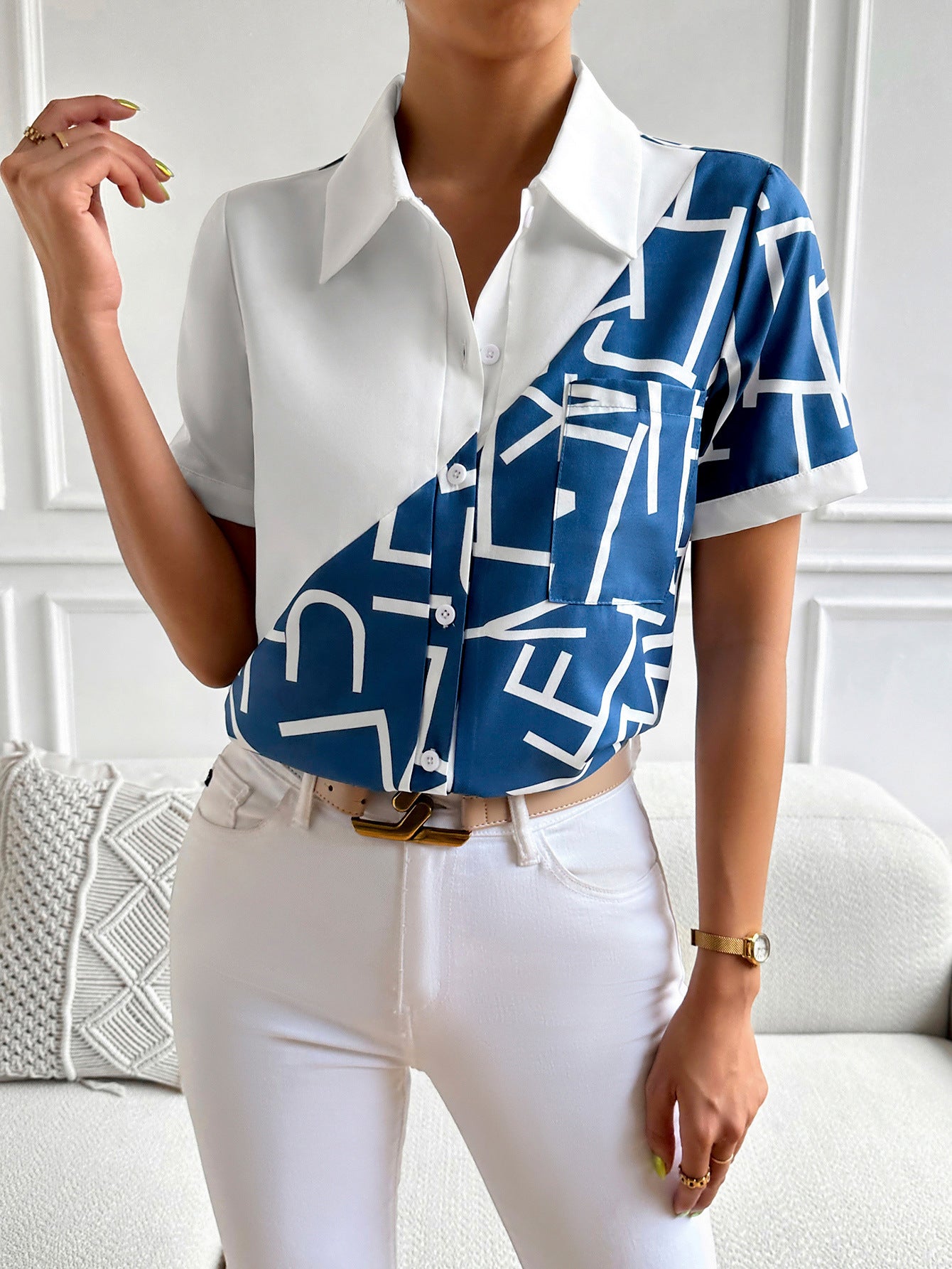 Contrast Short Sleeve Shirt-Teresa&#39;s Fashionista LLC