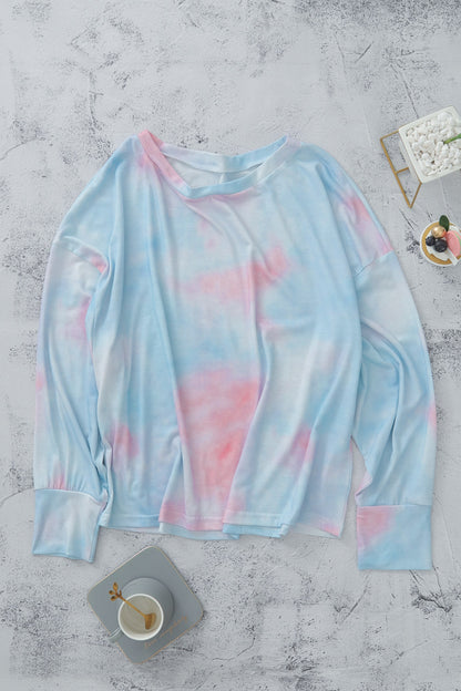 Tie-Dye Boat Neck Batwing Sleeve Tee-Teresa&#39;s Fashionista LLC