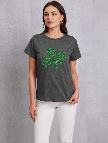 Lucky Clover Round Neck T-Shirt-Teresa&#39;s Fashionista LLC