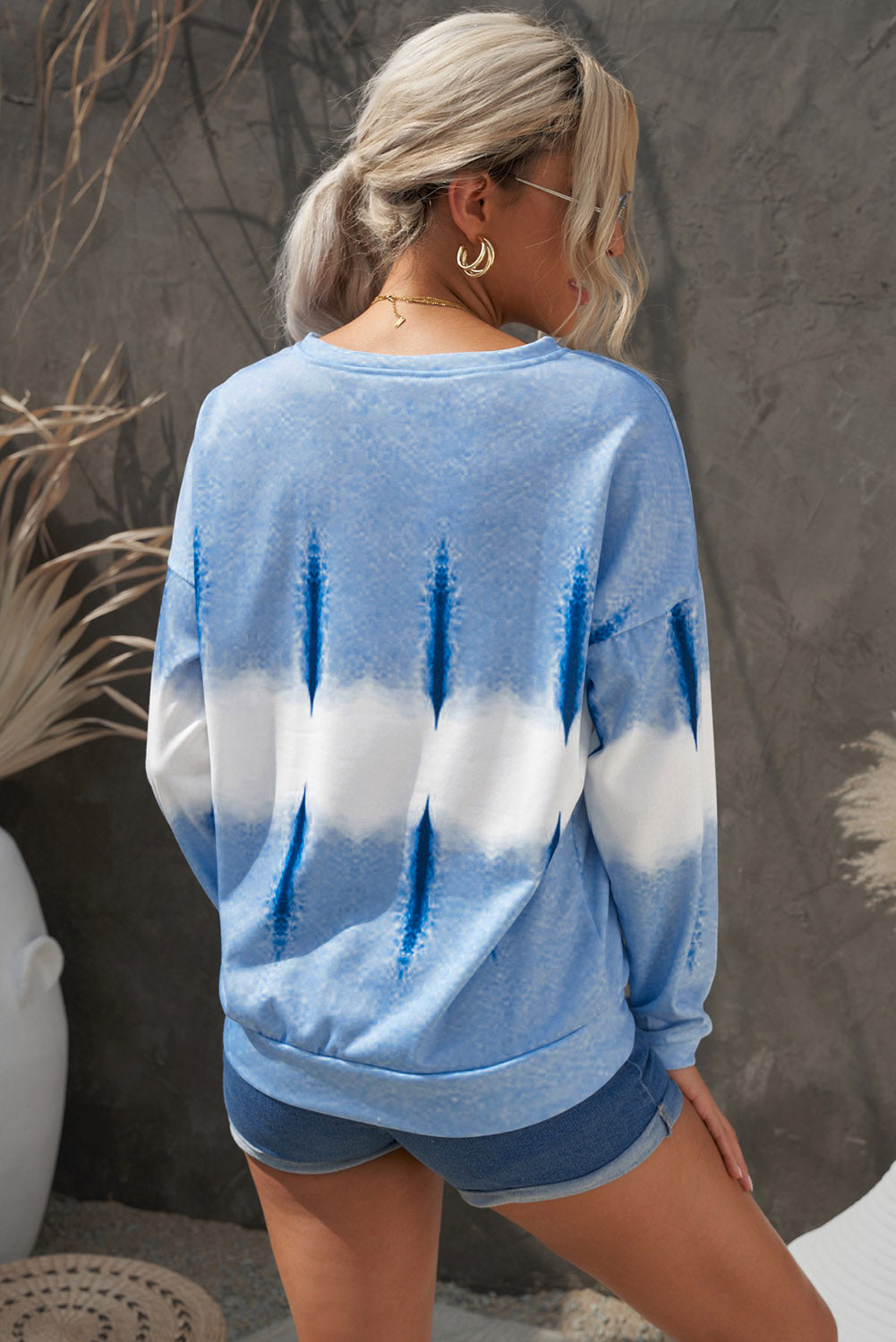 Tie-Dye Drop Shoulder Round Neck Sweatshirt-Teresa&#39;s Fashionista LLC