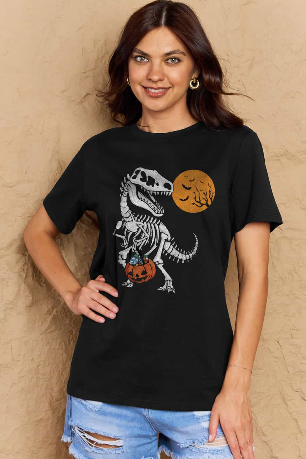 Simply Love Full Size Dinosaur Skeleton Graphic Cotton T-Shirt-Teresa&#39;s Fashionista LLC