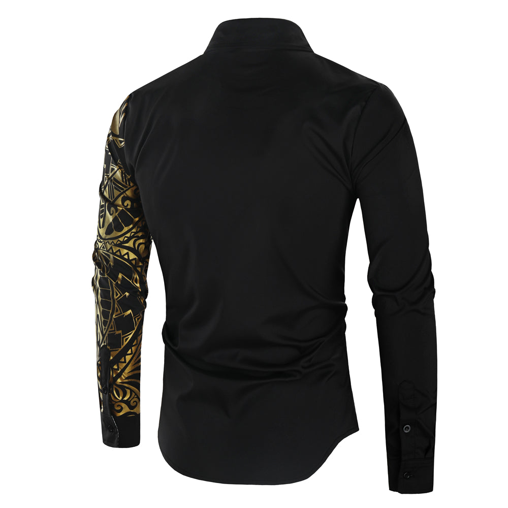 Luxury Gold Black Shirt Men New Slim Fit Long Sleeve-Teresa&#39;s Fashionista LLC