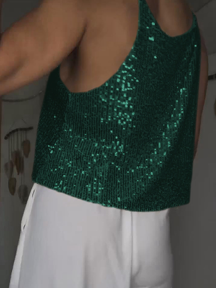 Sequin Deep V Tank-Teresa&#39;s Fashionista LLC