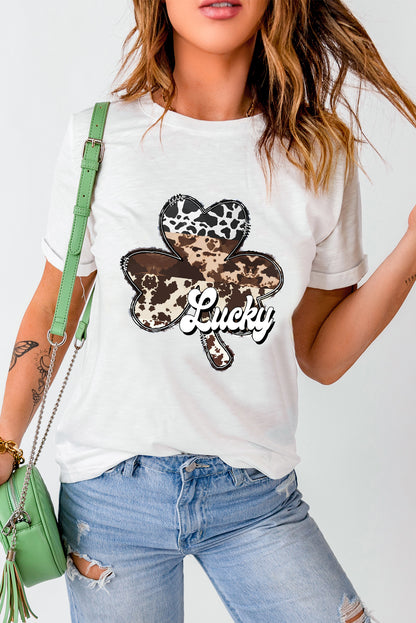 LUCKY Graphic Round Neck T-Shirt-Teresa&#39;s Fashionista LLC