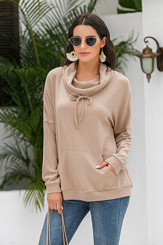 Cowl Neck Drop Shoulder Sweatshirt - Teresa's Fashionista LLC