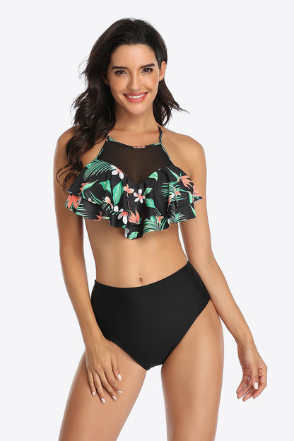 Tropical Print Ruffled Two-Piece Swimsuit-Teresa&#39;s Fashionista LLC