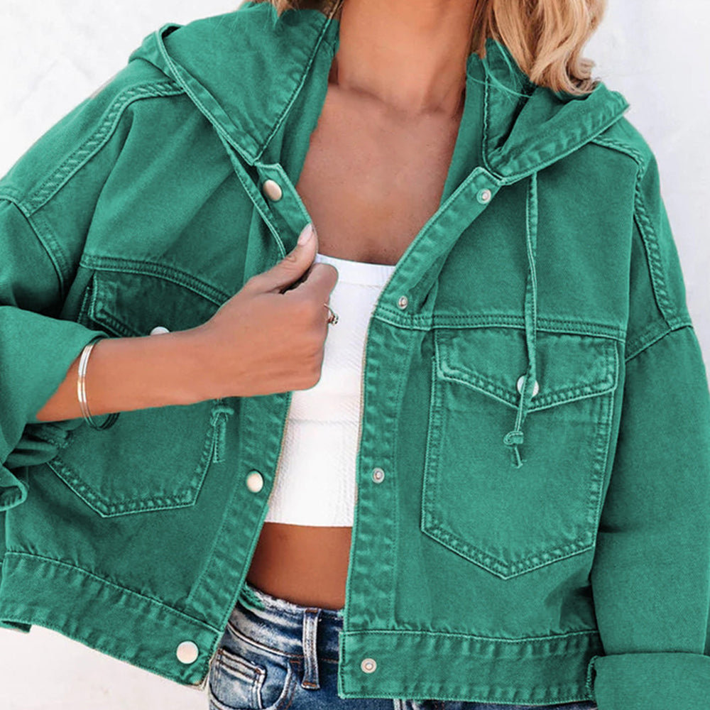 Hooded Dropped Shoulder Denim Jacket-Teresa&#39;s Fashionista LLC