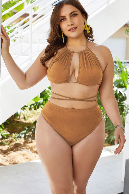 Plus Size Cutout Tied Backless Bikini Set-Teresa&#39;s Fashionista LLC