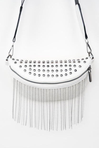 PU Leather Studded Sling Bag with Fringes-Teresa&#39;s Fashionista LLC