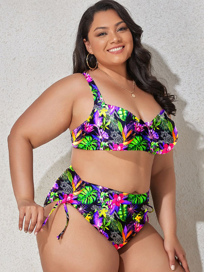 Plus Size Printed Drawstring Detail Bikini Set-Teresa&#39;s Fashionista LLC