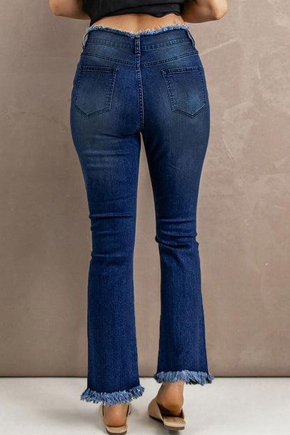 High Waist Distressed Raw Hem Jeans-Teresa&#39;s Fashionista LLC