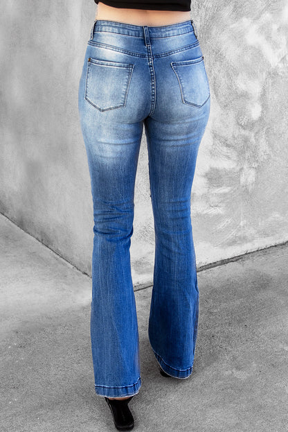 Distressed Flare Leg Jeans with Pockets-Teresa&#39;s Fashionista LLC