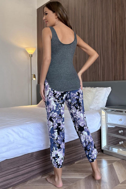 Scoop Neck Tank and Floral Cropped Pants Lounge Set-Teresa&#39;s Fashionista LLC