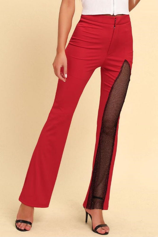 Spliced Mesh Bootcut Pants-Teresa&#39;s Fashionista LLC