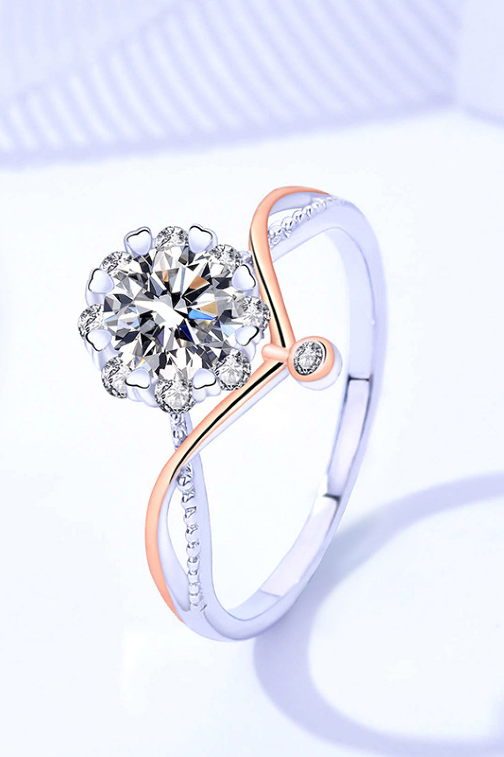 Moissanite and Zircon Contrast Crisscross Ring-Teresa&#39;s Fashionista LLC