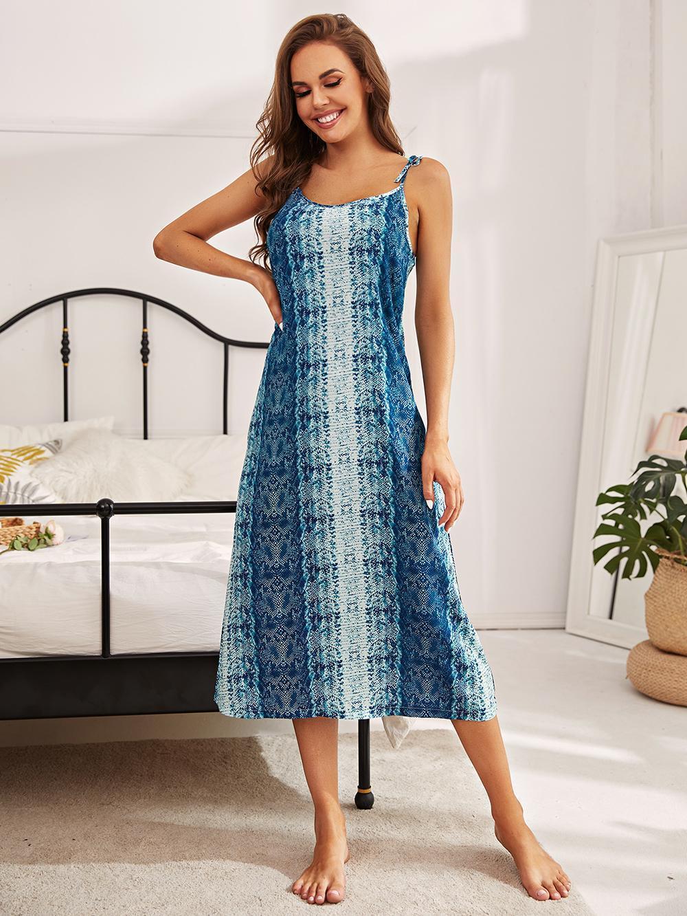 Printed Tie Shoulder Midi Night Dress-Teresa&#39;s Fashionista LLC