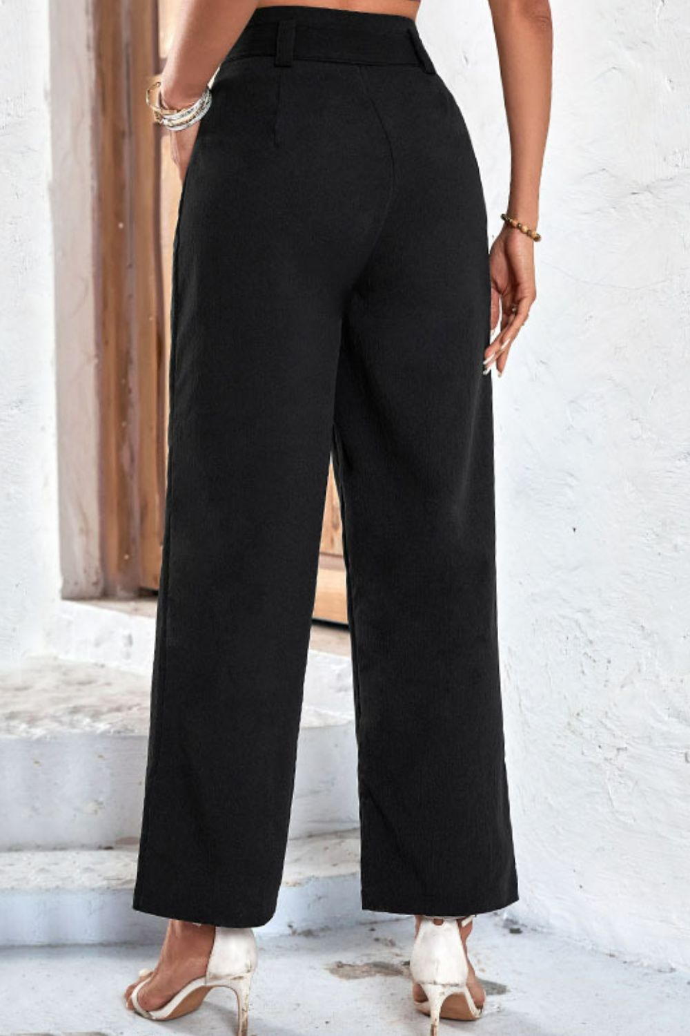 Belted High-Rise Wide Leg Pants-Teresa&#39;s Fashionista LLC