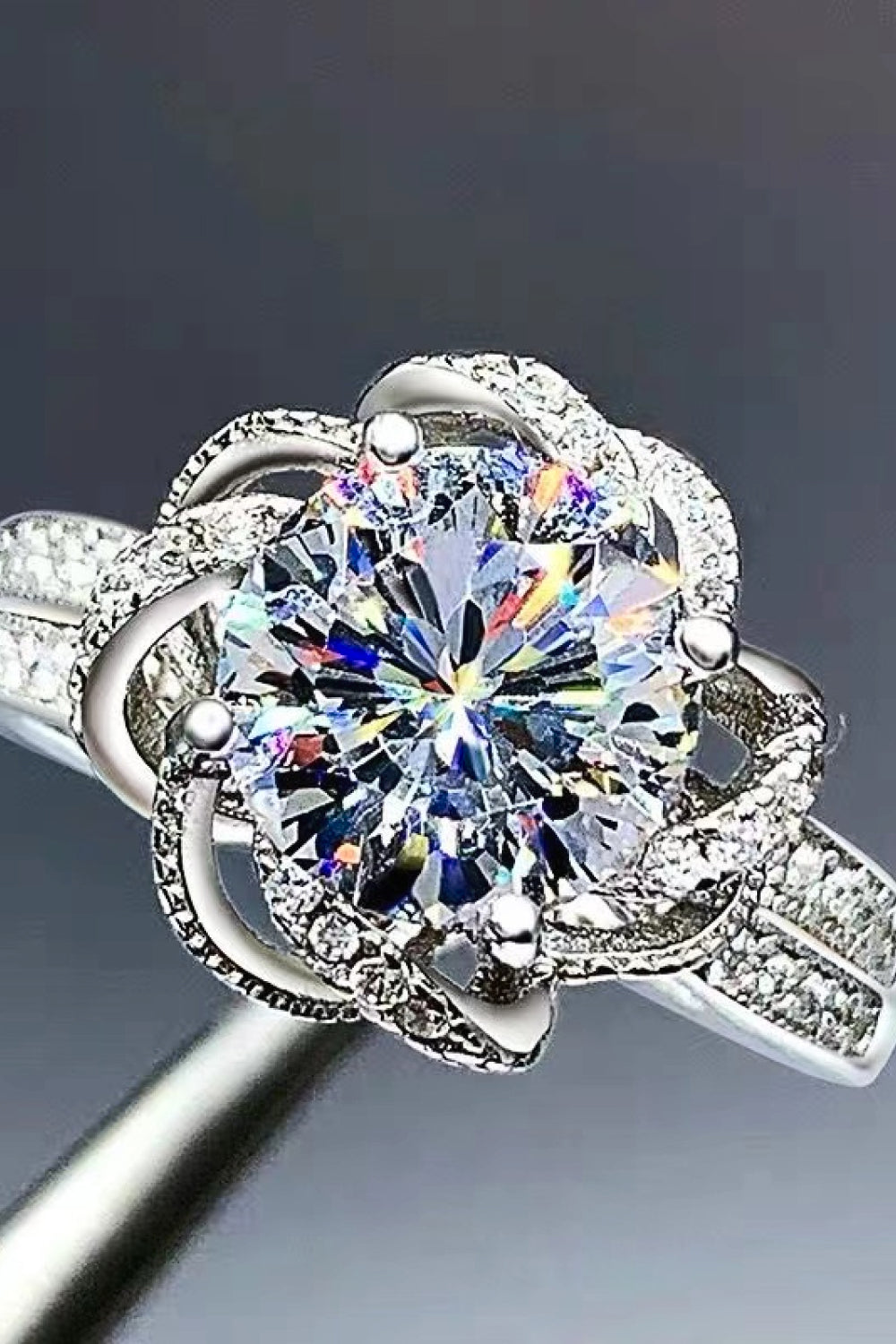 2 Carat Moissanite Floral Platinum-Plated Ring-Teresa&#39;s Fashionista LLC