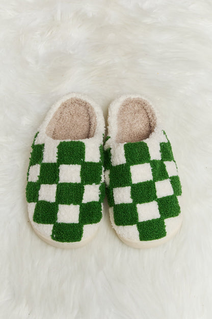 Melody Checkered Print Plush Slide Slippers-Teresa&#39;s Fashionista LLC