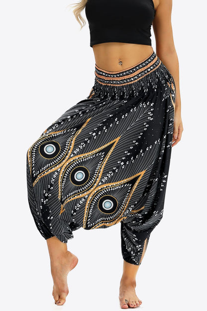 Printed Smocked Waist Harem Pants-Teresa&#39;s Fashionista LLC