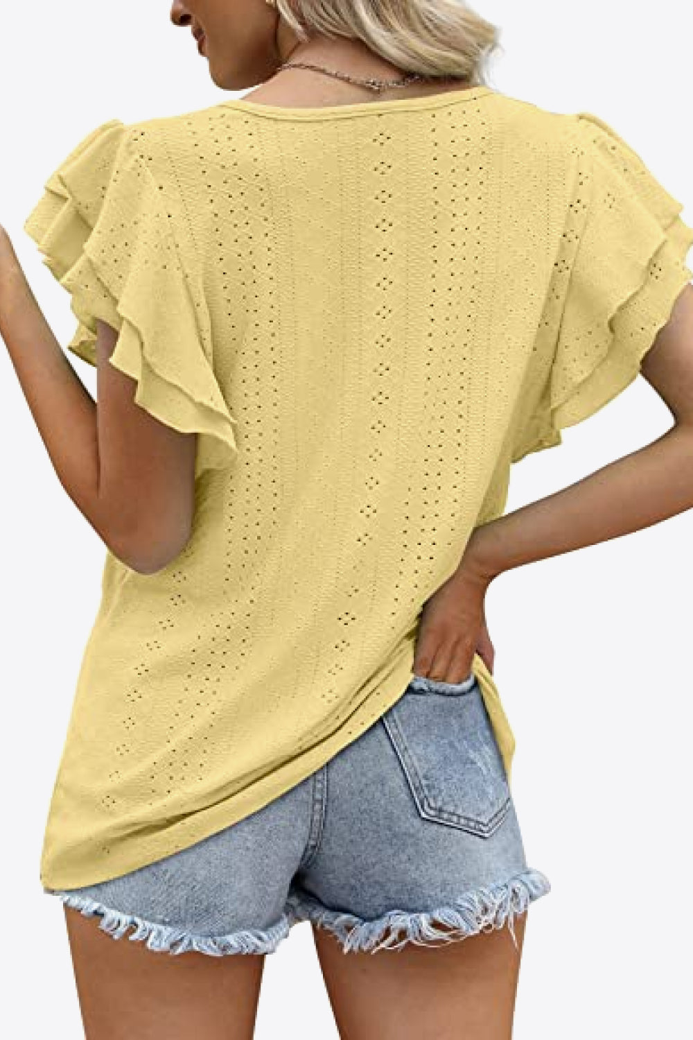 Round Neck Layered Flutter Sleeve Blouse-Teresa&#39;s Fashionista LLC