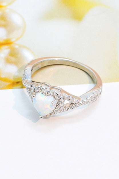 925 Sterling Silver Heart Opal Crisscross Ring-Teresa&#39;s Fashionista LLC