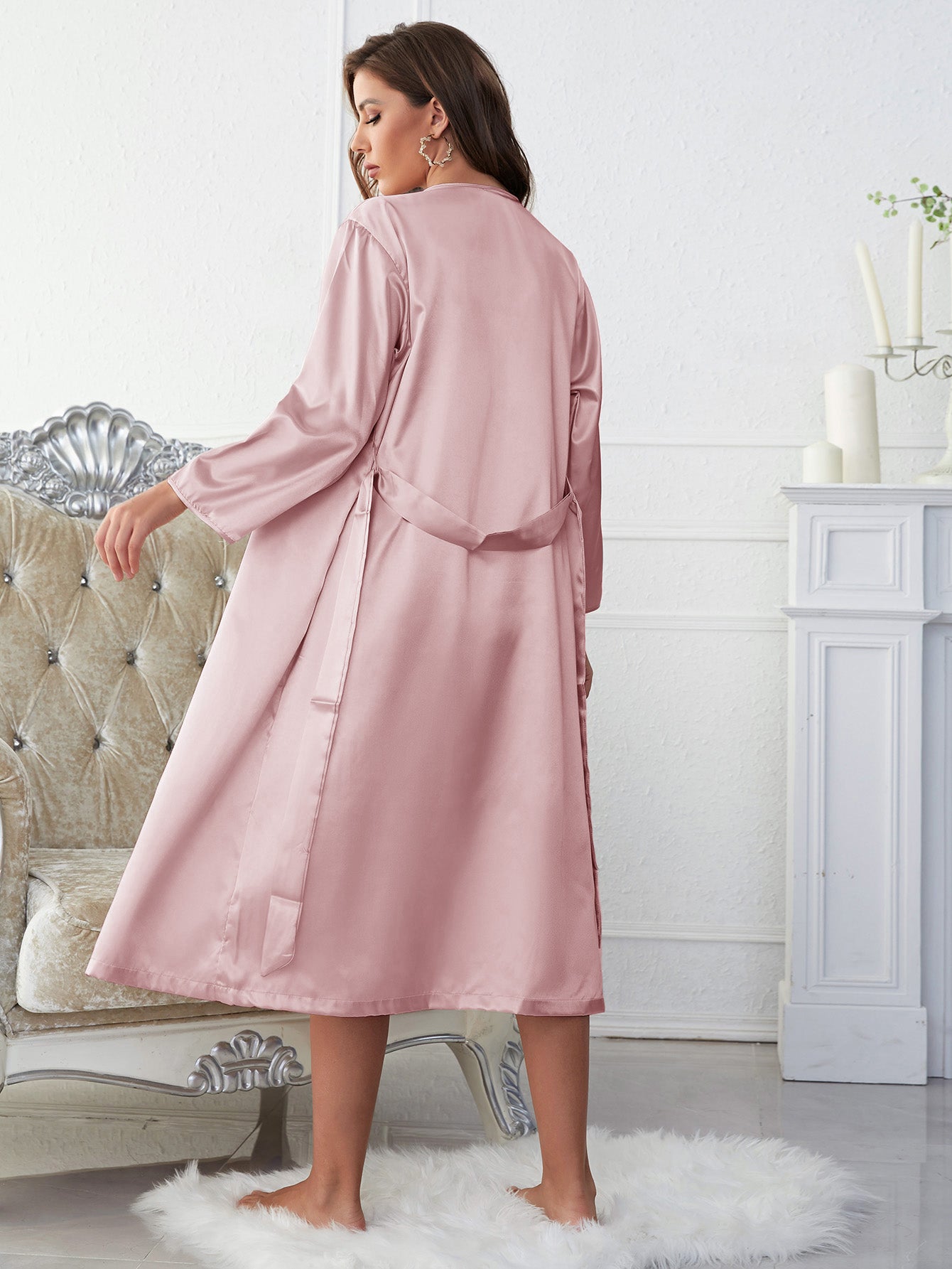 Satin V-Neck Cami, Shorts, and Belted Robe Pajama Set-Teresa&#39;s Fashionista LLC