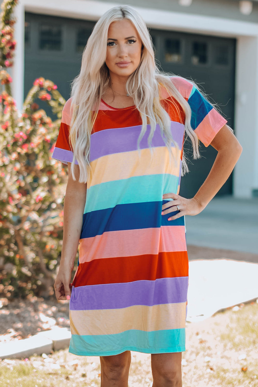 Women Color Block Side Slit Mini Dress-Teresa&#39;s Fashionista LLC