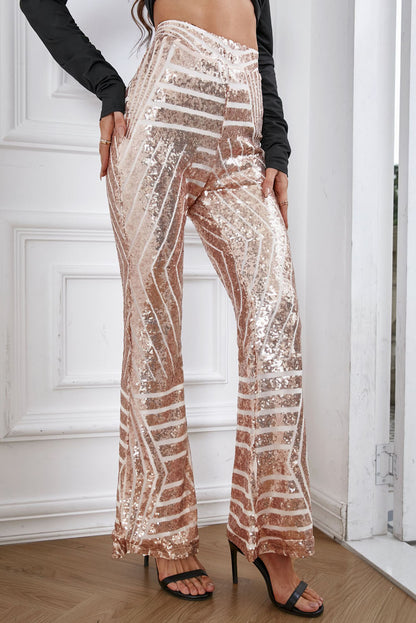 Sequin High Waist Flared Pants-Teresa&#39;s Fashionista LLC