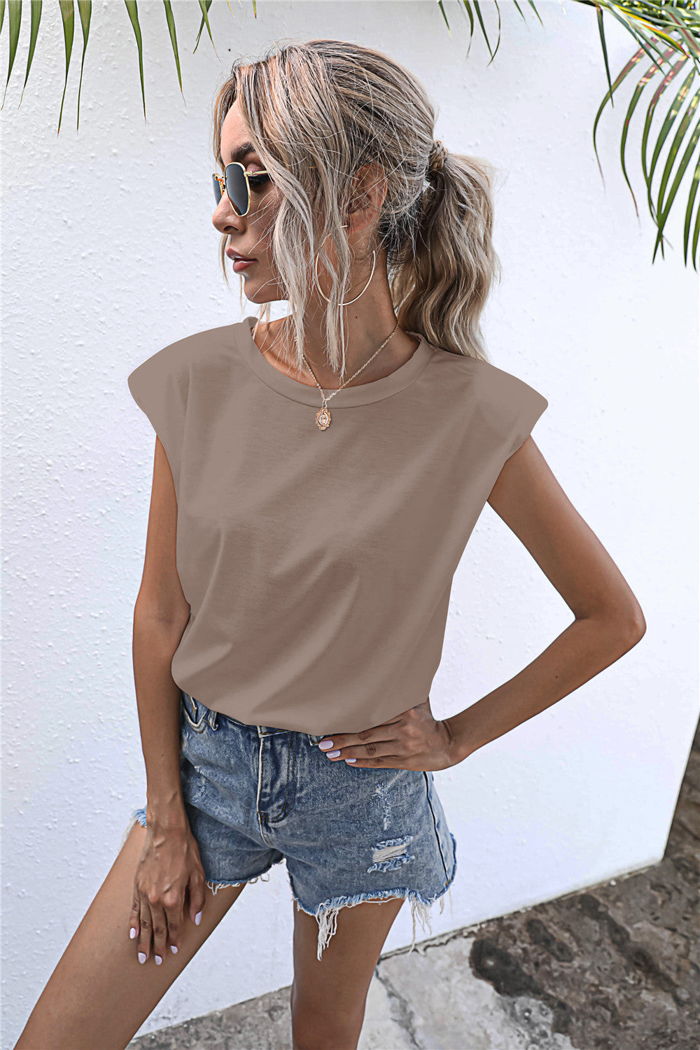 Round Neck Cap Sleeve Tee-Teresa&#39;s Fashionista LLC