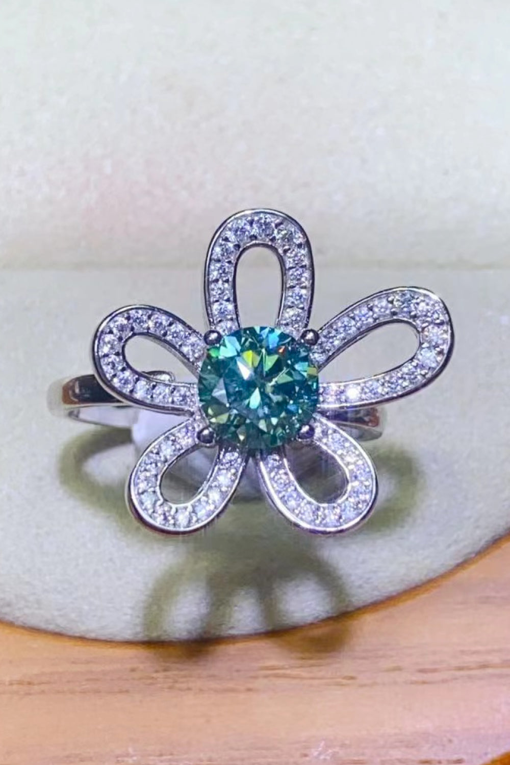 1 Carat Moissanite Flower Shape Open Ring-Teresa&#39;s Fashionista LLC