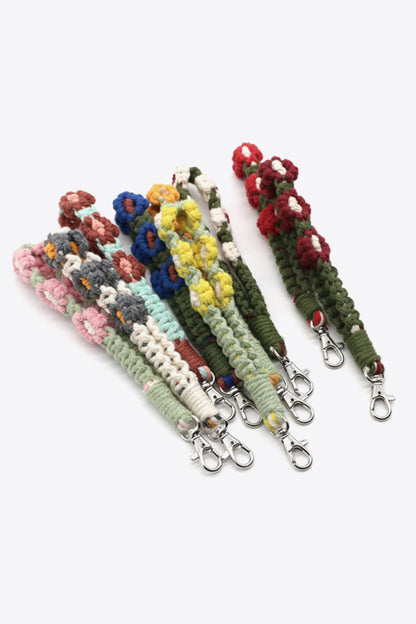 Assorted 4-Pack Hand-Woven Flower Macrame Wristlet Keychain-Teresa&#39;s Fashionista LLC