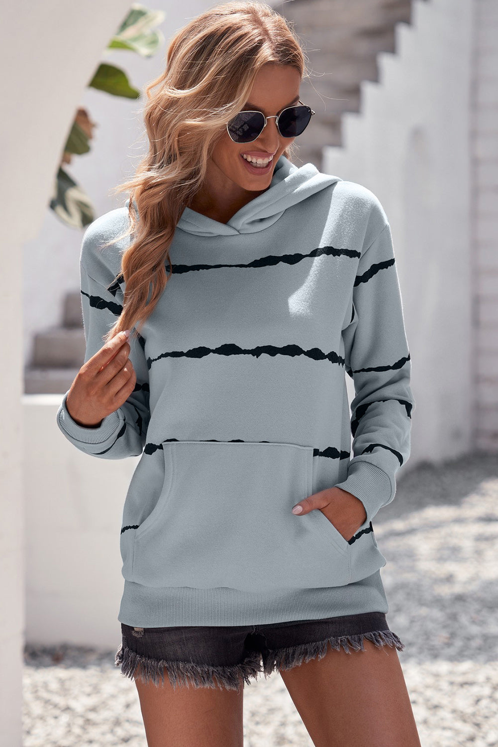 Striped Drop Shoulder Hoodie with Kangaroo Pocket-Teresa&#39;s Fashionista LLC