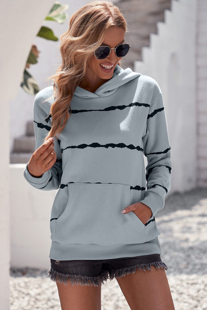 Striped Drop Shoulder Hoodie with Kangaroo Pocket-Teresa&#39;s Fashionista LLC