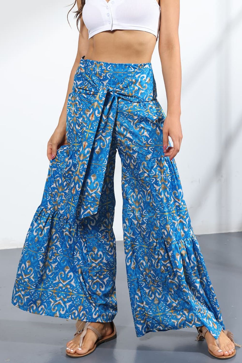 Printed High-Rise Tied Culottes-Teresa&#39;s Fashionista LLC