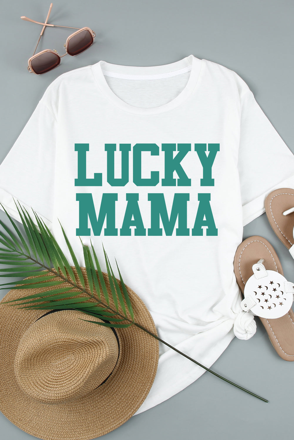 LUCKY MAMA Graphic Round Neck Tee-Teresa&#39;s Fashionista LLC