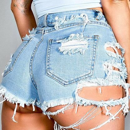 Asymmetrical Distressed Denim Shorts-Teresa&#39;s Fashionista LLC