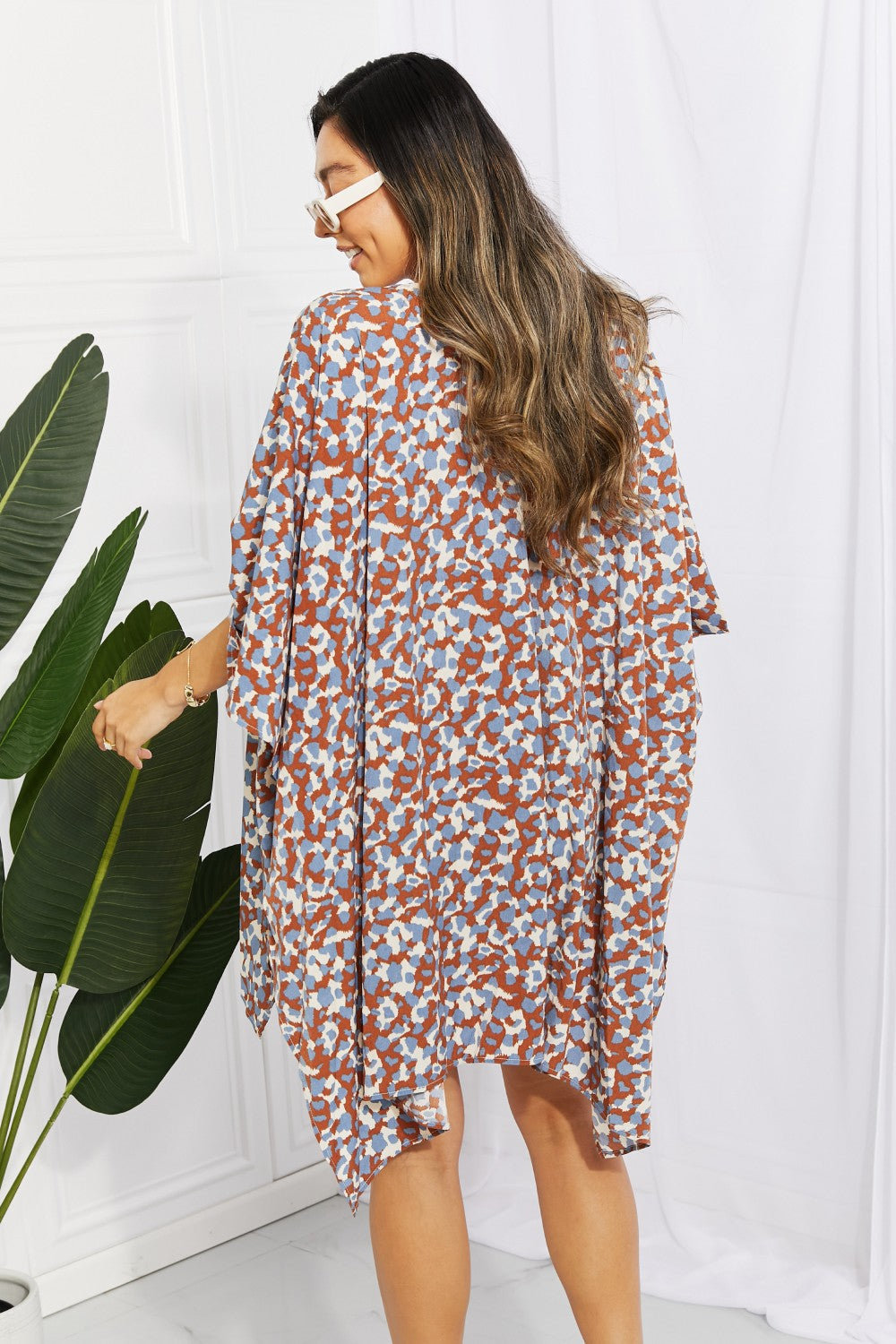 Printed Open Front Three-Quarter Sleeve Cover Up-Teresa&#39;s Fashionista LLC