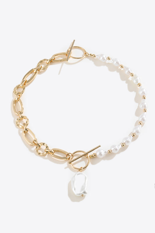 Half Pearl Half Chain Toggle Clasp Necklace - Teresa's Fashionista LLC