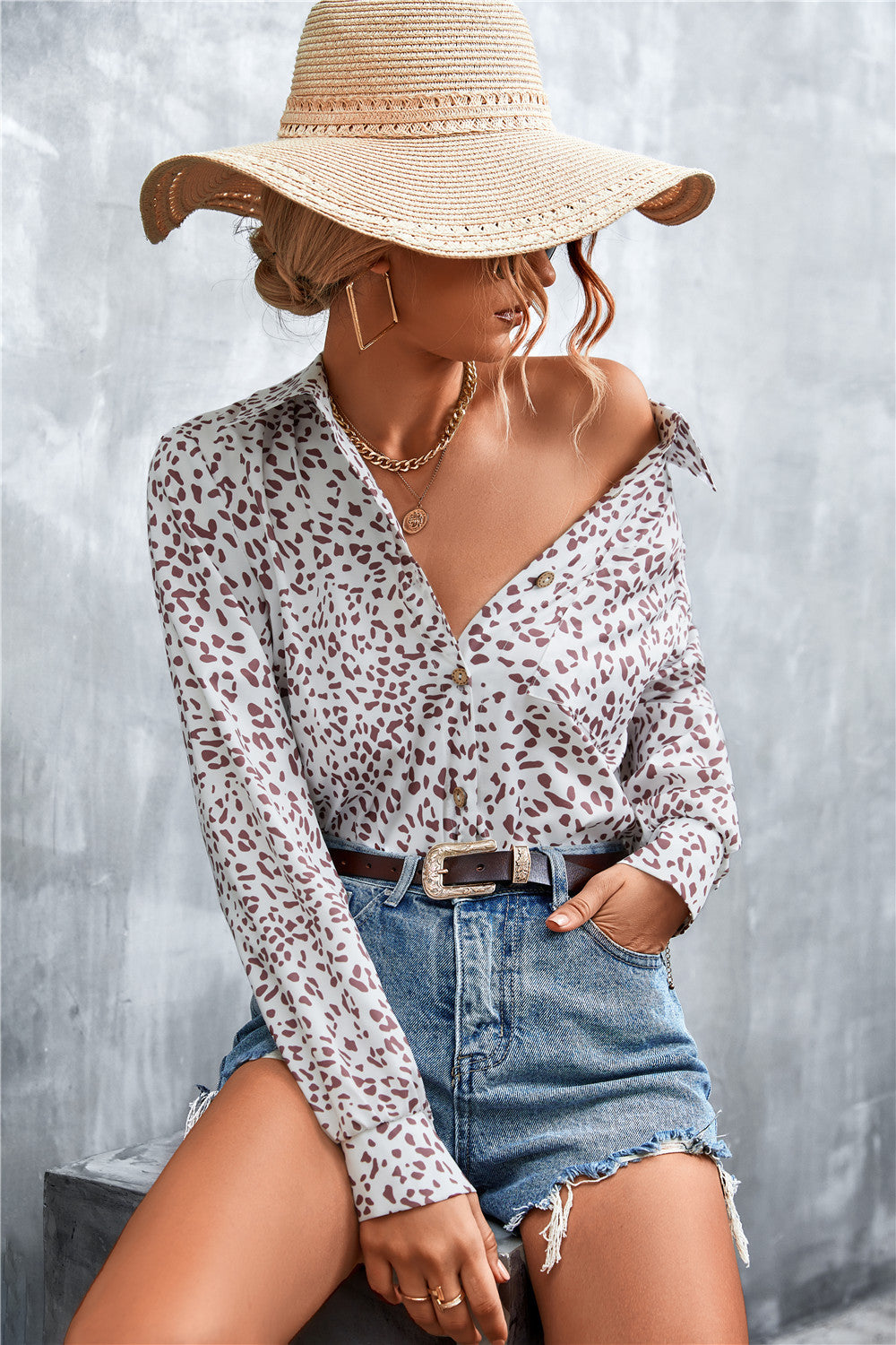 Printed Button Down Long Sleeve Shirt-Teresa&#39;s Fashionista LLC