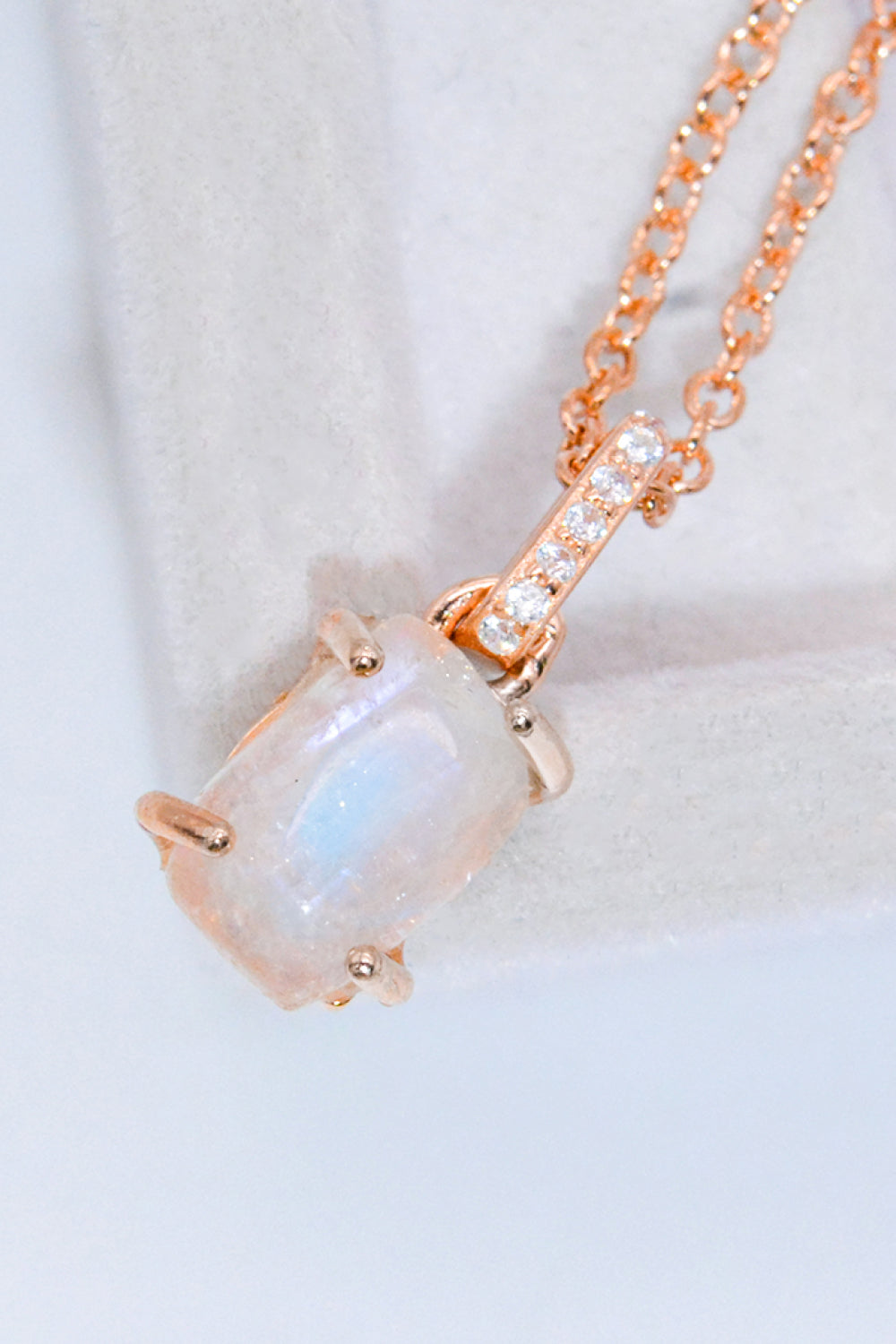 Natural Moonstone 4-Prong Pendant Necklace-Teresa&#39;s Fashionista LLC