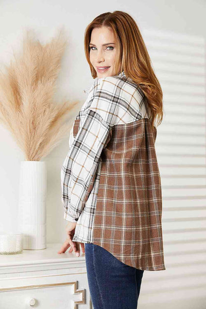 Double Take Plaid Contrast Button Up Shirt Jacket-Teresa&#39;s Fashionista LLC