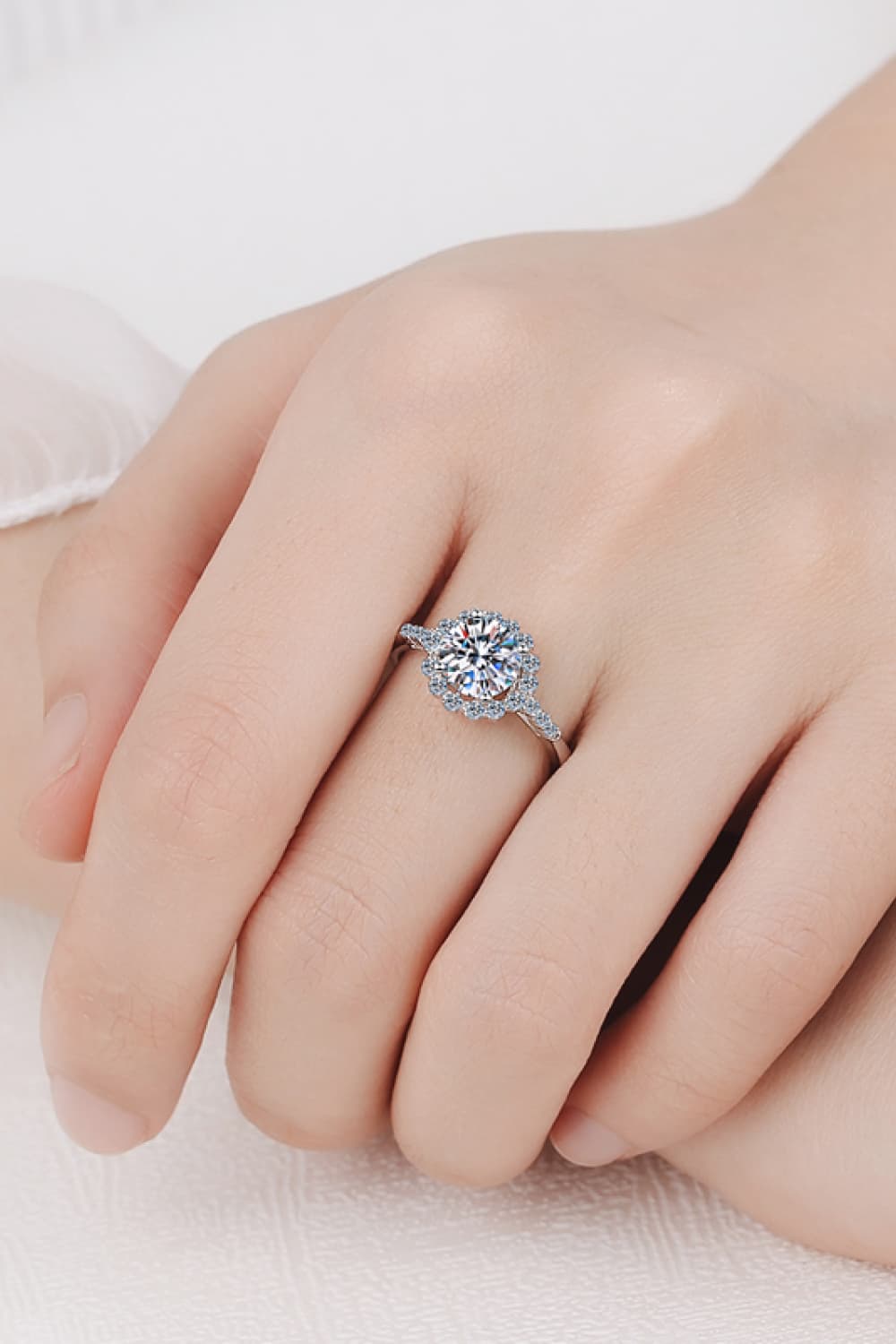 1 Carat Moissanite Rhodium-Plated Halo Ring-Teresa&#39;s Fashionista LLC