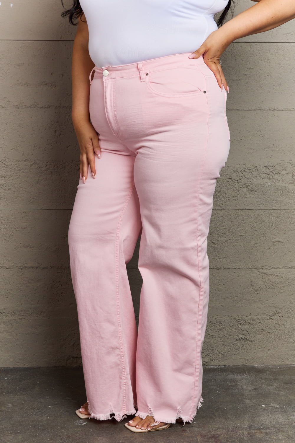 RISEN Raelene Full Size High Waist Wide Leg Jeans in Light Pink-Teresa&#39;s Fashionista LLC