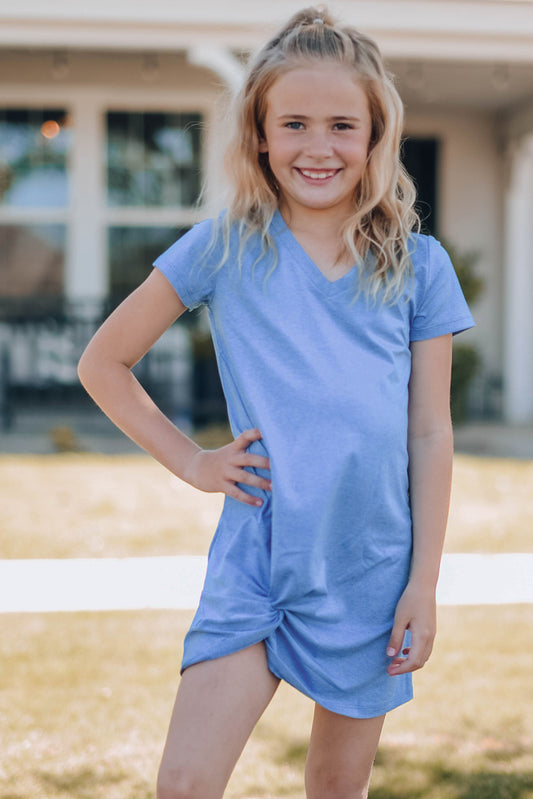 Girls Twisted V-Neck Short Sleeve Dress - Teresa's Fashionista LLC