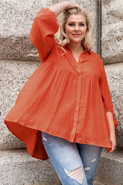 Plus Size Collared Balloon Sleeve Shirt-Teresa&#39;s Fashionista LLC